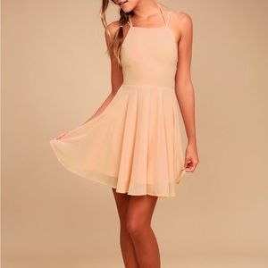 Lulu’s Good Deeds Blush Pink Lace-Up Dress - size small